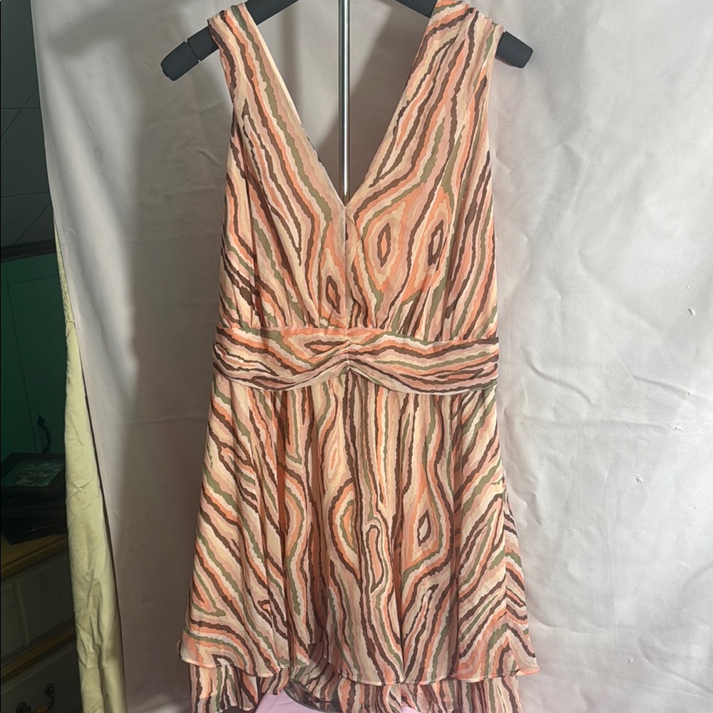 Pink High Low A-Line Sundress with V-Neck